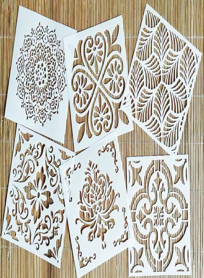 OBUY Reusable Stencil Laser Cut Painting Template Floor Wall Tile Fabric Furniture Stencils Mandala Painting Stencils Set of 6 (6x6 inch) - Image 1