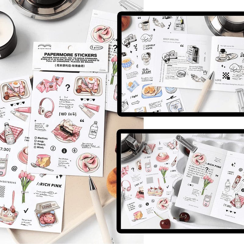 Maxleaf 12Sheets Vintage Adhesive Stickers for Scrapbook Decoration, Retro Foods Bread Fruits Bagel Convenience Store Stickers for Daily Life Diary Album Decoration - Image 5