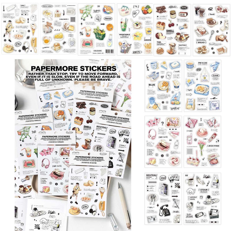 Maxleaf 12Sheets Vintage Adhesive Stickers for Scrapbook Decoration, Retro Foods Bread Fruits Bagel Convenience Store Stickers for Daily Life Diary Album Decoration - Image 2