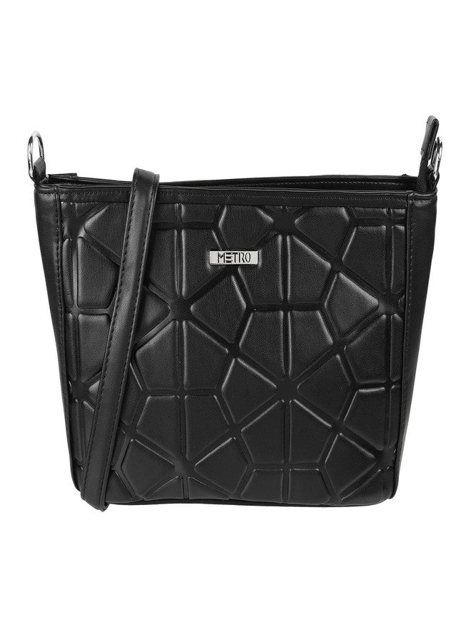 Metro Black Faux Leather Premium Zipper Casual Sling Bag For Women - Image 2