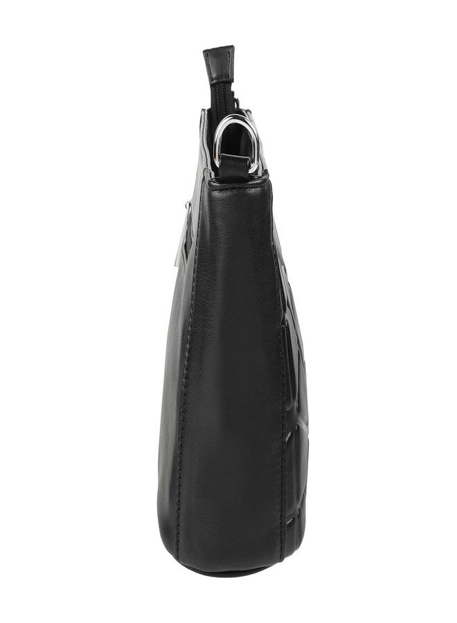 Metro Black Faux Leather Premium Zipper Casual Sling Bag For Women - Image 5