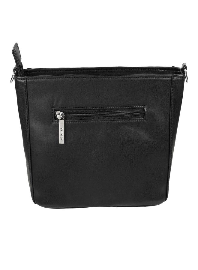 Metro Black Faux Leather Premium Zipper Casual Sling Bag For Women - Image 4