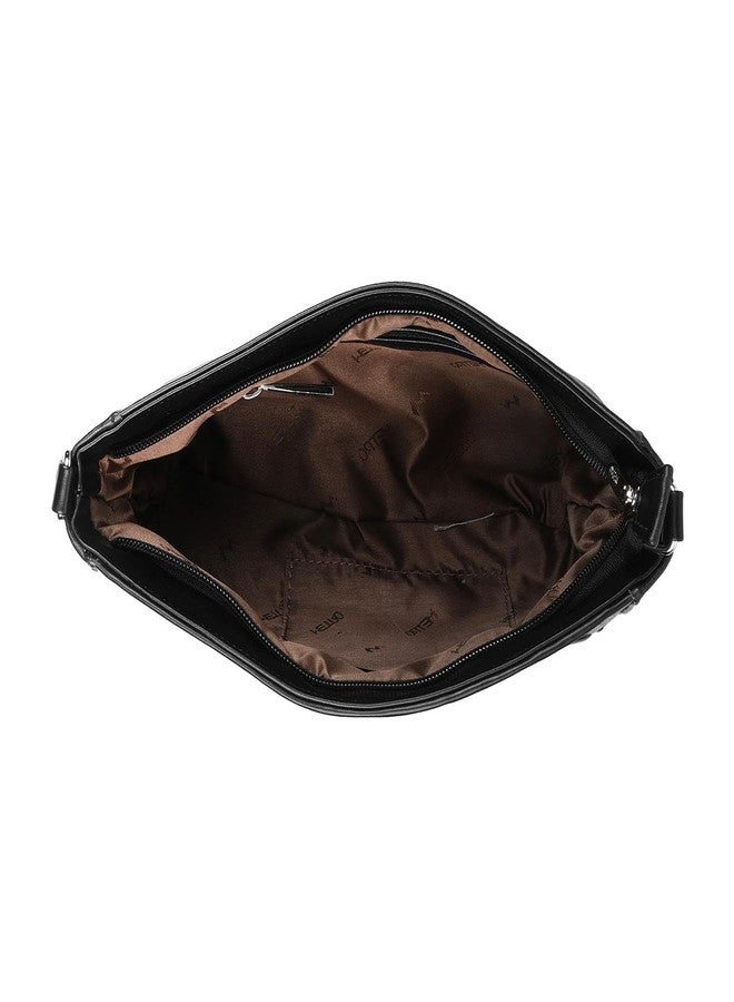 Metro Black Faux Leather Premium Zipper Casual Sling Bag For Women - Image 3