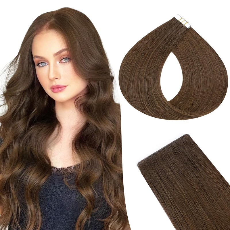 SEGO Injection Tape in Hair Extensions Human Hair Tape in Hair Extensions Invisible Tape in Hair Extensions 14 Inch 04Y Chocolate Brown 10PCS 5pcs Invisible and 5pcs Normal