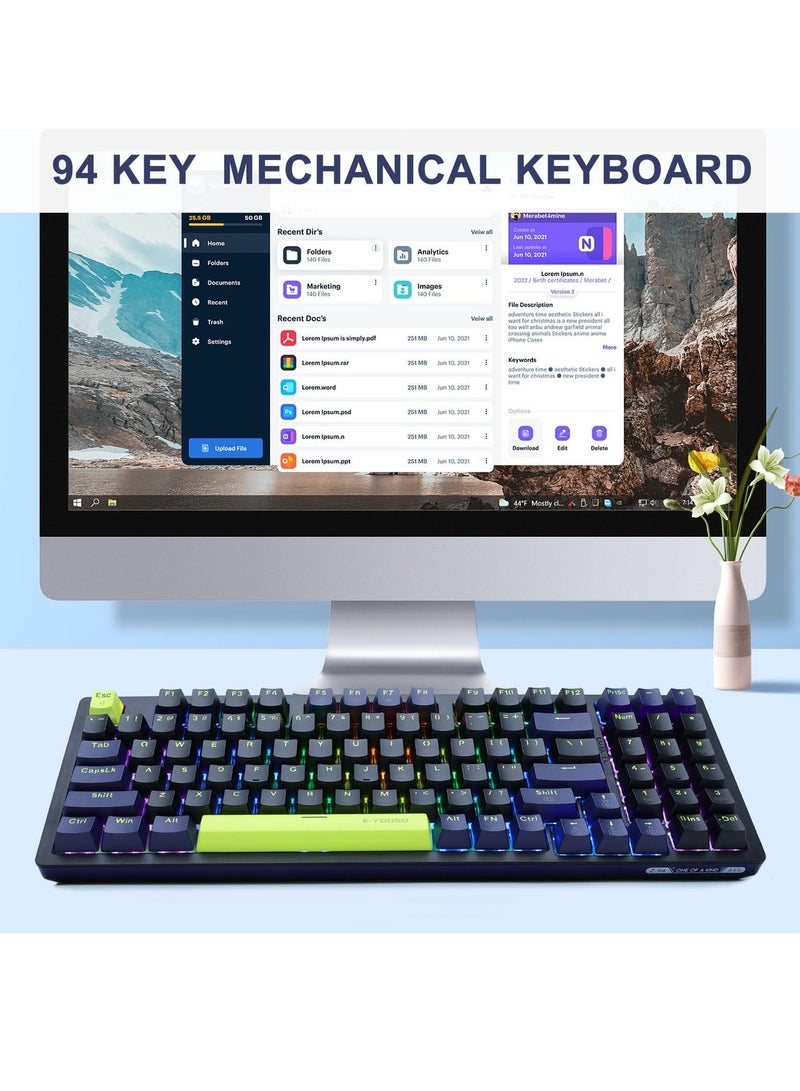 إي-يوسو لوحة مفاتيح الألعاب الميكانيكية Z-94 ، لوحة مفاتيح ألعاب ذات إضاءة خلفية RGB ذات 94 مفتاحا للمكتب والألعاب باللون الأسود والأزرق - Image 4