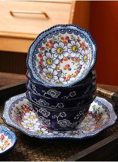 ماركة غير محددة طقم أدوات مائدة للمطبخ مكون من 15 قطعة، طقم هدايا، على الطراز البوهيمي، طقم عشاء كلاسيكي فاخر عالي الجودة، آمن للاستخدام في الفرن وغسالة الأطباق والميكروويف، زهرة عباد الشمس متعددة الألوان  - Image 3