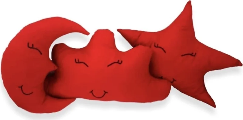 Bebek Özel 3-Piece Moon Cloud Star Pillow Set Red Baby Kids Sleeping Companions
