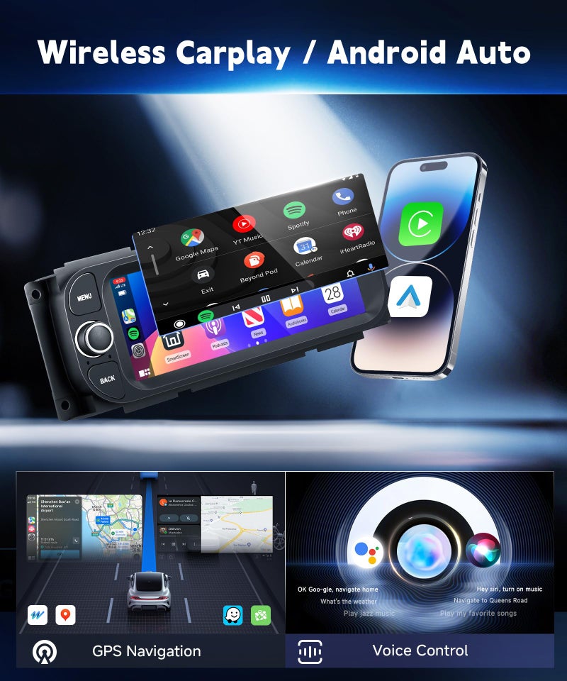 METEESER 2+64G Radio for Dodge Ram 1500/2500/3500 2002-2006,for Jeep Grand Cherokee 1999-2004,for Jeep Wrangler 2003-2006-Android Wireless CarPlay Android Auto 6.86â€ IPS Touch Screen Car Radio for Dodge Ram - Image 3