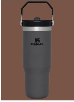IceFlow Flip Straw Water Bottle, 0.88L – Vacuum Insulated, Leakproof & BPA-Free – Keeps Water Cold for 12 Hours – Easy-Carry, Dishwasher Safe Stainless Steel Travel Mug (Charcoal)