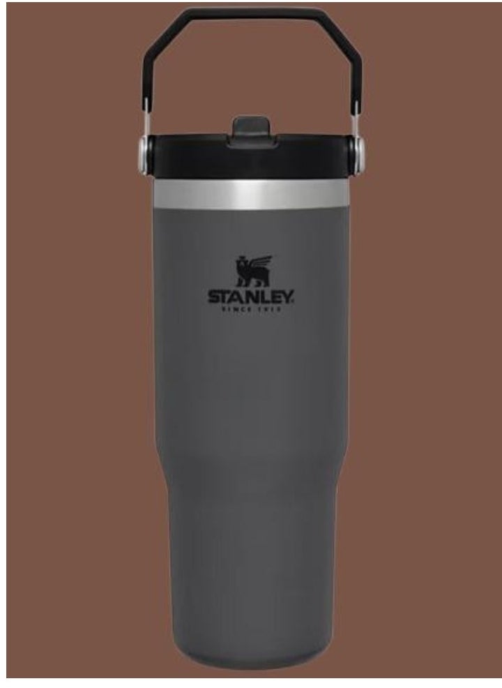 Stanley - IceFlow Flip Straw Water Bottle, 0.88L – Vacuum Insulated, Leakproof & BPA-Free – Keeps Water Cold for 12 Hours – Easy-Carry, Dishwasher Safe Stainless Steel Travel Mug (Charcoal) - Image 1