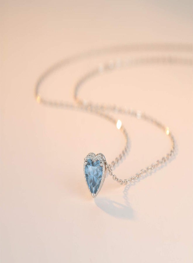 Qings Heart Birthstone Necklaces, 925 Sterling Silver March Birthstone Pendant Necklace, Adjustable Chain Gift Box, 12 Months Jewellery for Women Valentines Gift For Her Wife Birthday Wedding - Image 2