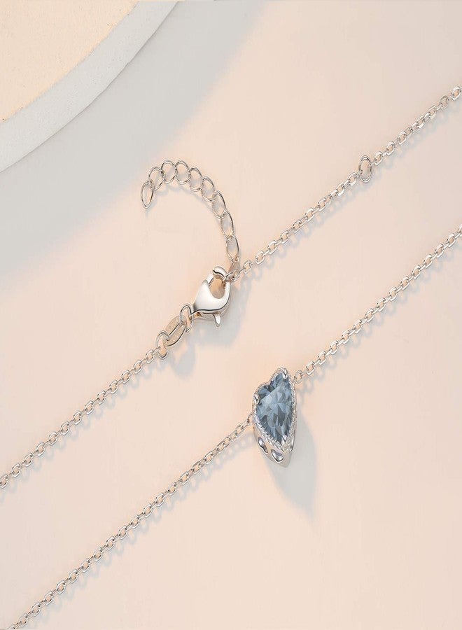 Qings Heart Birthstone Necklaces, 925 Sterling Silver March Birthstone Pendant Necklace, Adjustable Chain Gift Box, 12 Months Jewellery for Women Valentines Gift For Her Wife Birthday Wedding - Image 3