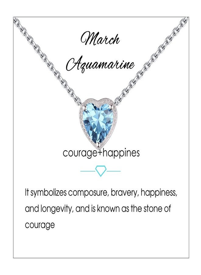 Qings Heart Birthstone Necklaces, 925 Sterling Silver March Birthstone Pendant Necklace, Adjustable Chain Gift Box, 12 Months Jewellery for Women Valentines Gift For Her Wife Birthday Wedding - Image 1