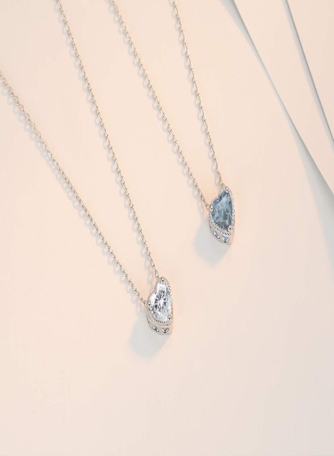 Qings Heart Birthstone Necklaces, 925 Sterling Silver March Birthstone Pendant Necklace, Adjustable Chain Gift Box, 12 Months Jewellery for Women Valentines Gift For Her Wife Birthday Wedding - Image 5