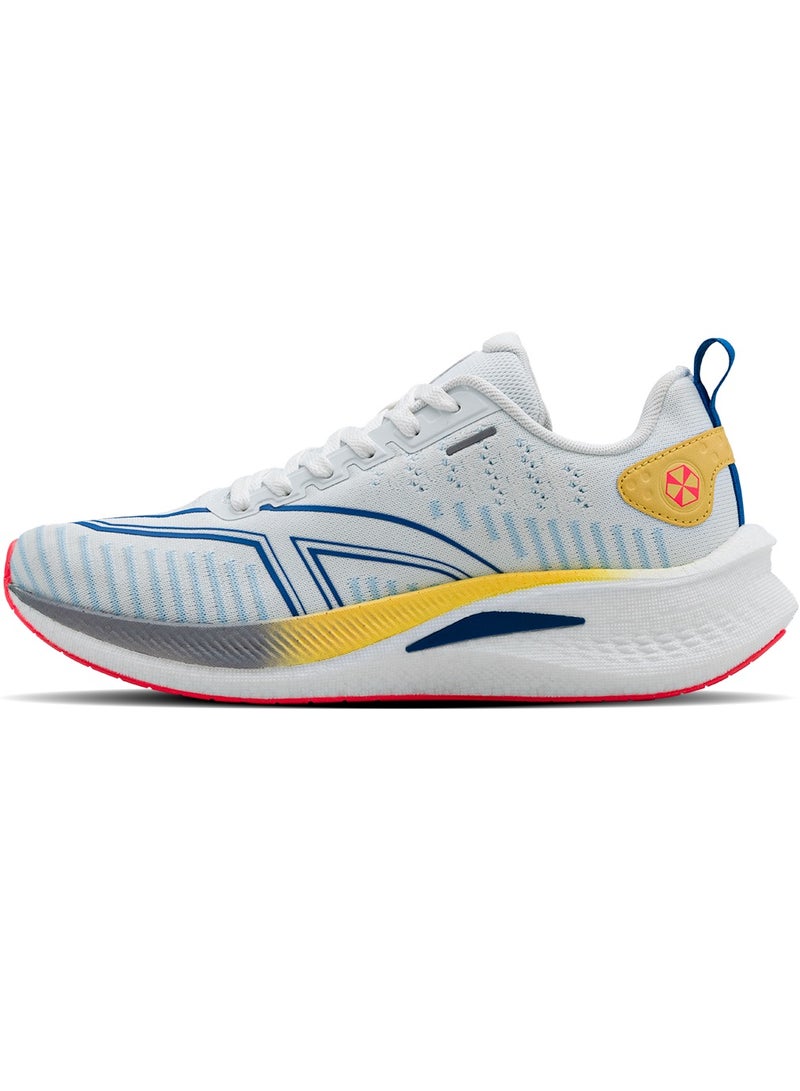 HUNDRED Hundred Sprintpace  Multipurpose Shoes | Running, Walking, Training, Gym & Jogging | Active Grip | HexaFoam Technology |Carbon Fibre Support Plate (White/Blue/Orange Red - EUR 44)  - Image 1