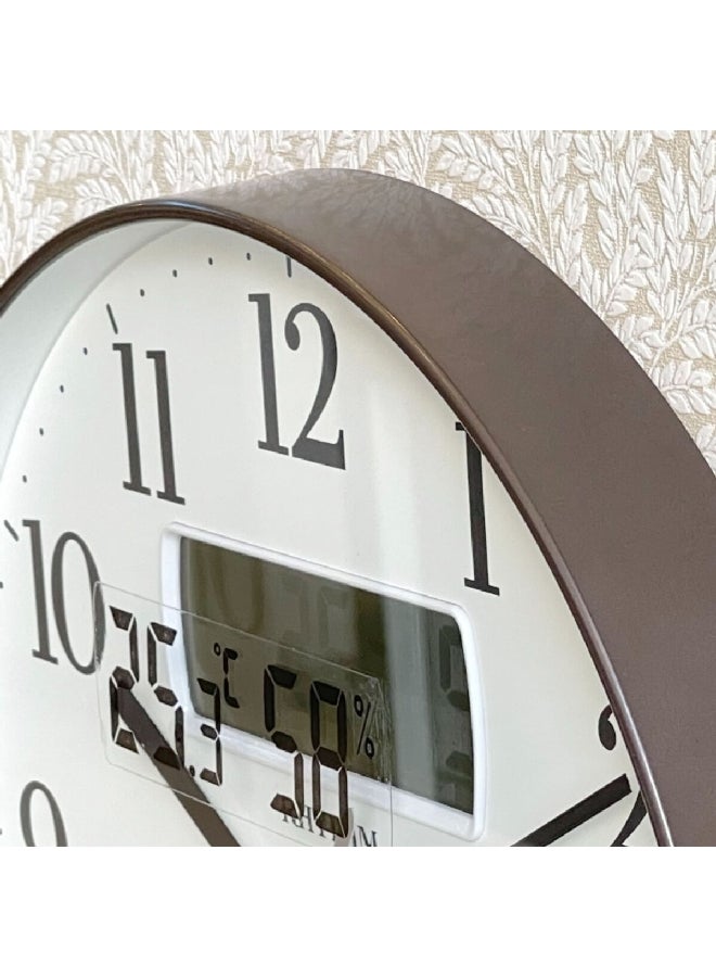 Rhythm Silent Silky Move Round Quartz Movement Wall Clock with LCD Display Brown and White 36 cm CFG724NR06 - Image 5