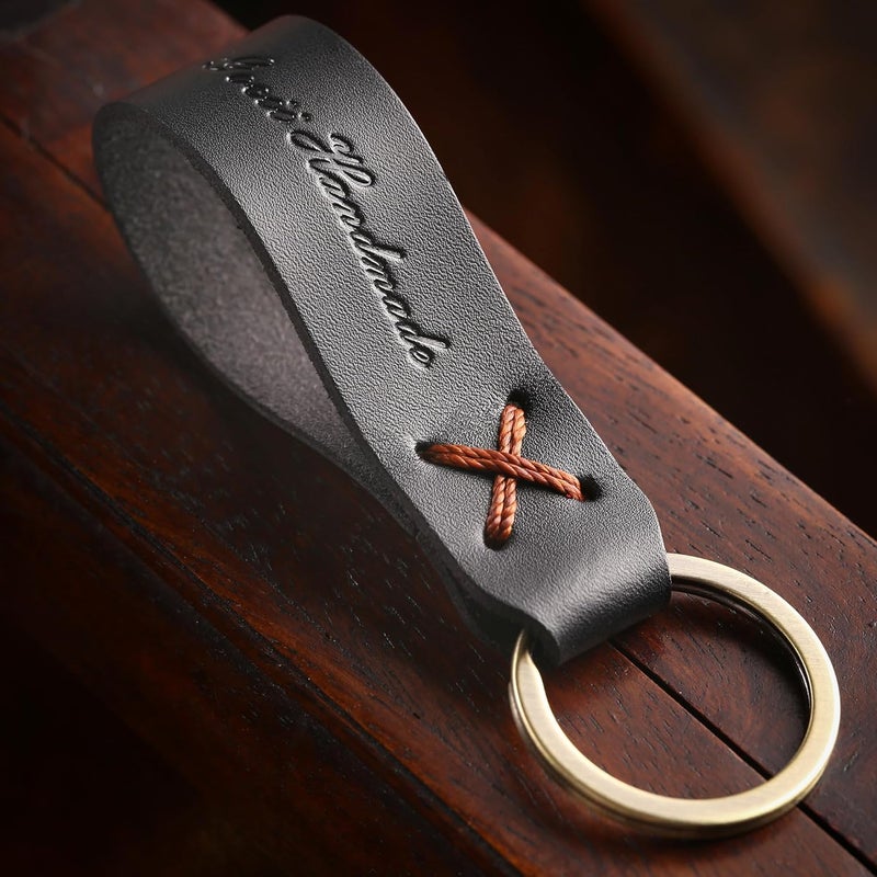 Handmade Genuine Leather Car Keychain 2 Pack, Metal key rings for car keys or Home Keys, Car Accessory for Men and Women - Image 5