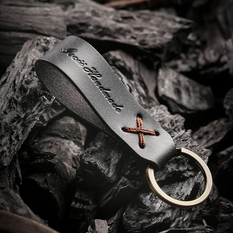 Handmade Genuine Leather Car Keychain 2 Pack, Metal key rings for car keys or Home Keys, Car Accessory for Men and Women - Image 4