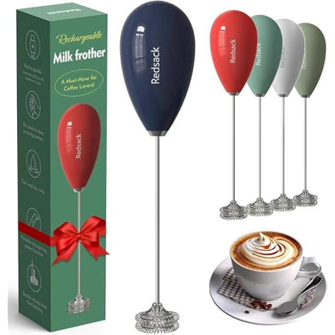 ردساک خلاط حليب محمول قابل لإعادة الشحن عبر USB، مقاوم للماء، رغوة حليب أوتوماتيكية، خلاط مشروبات القهوة بنقرة واحدة، عمود مزدوج الطبقات، حقيبة سفر مثبتة على الحائط، كوب شفط، خفاقة كهربائية للشاي الأخضر، أزرق داكن - Image 1