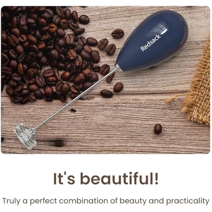 ردساک خلاط حليب محمول قابل لإعادة الشحن عبر USB، مقاوم للماء، رغوة حليب أوتوماتيكية، خلاط مشروبات القهوة بنقرة واحدة، عمود مزدوج الطبقات، حقيبة سفر مثبتة على الحائط، كوب شفط، خفاقة كهربائية للشاي الأخضر، أزرق داكن - Image 3