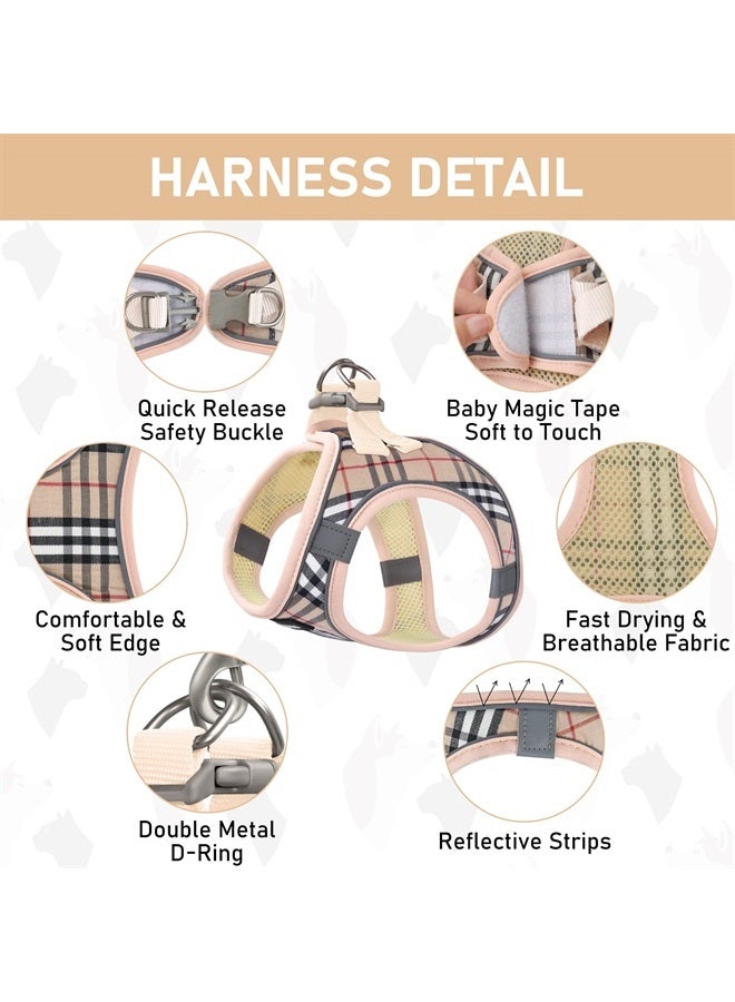 GAMUDA Small Pet Harness Collar and Leash Set, Step in No Chock No Pull Soft Mesh Adjustable Dog Vest Harnesses Plaid Reflective for Dogs Puppy and Cats Outdoor Training and Running (Pink, S) - Image 3