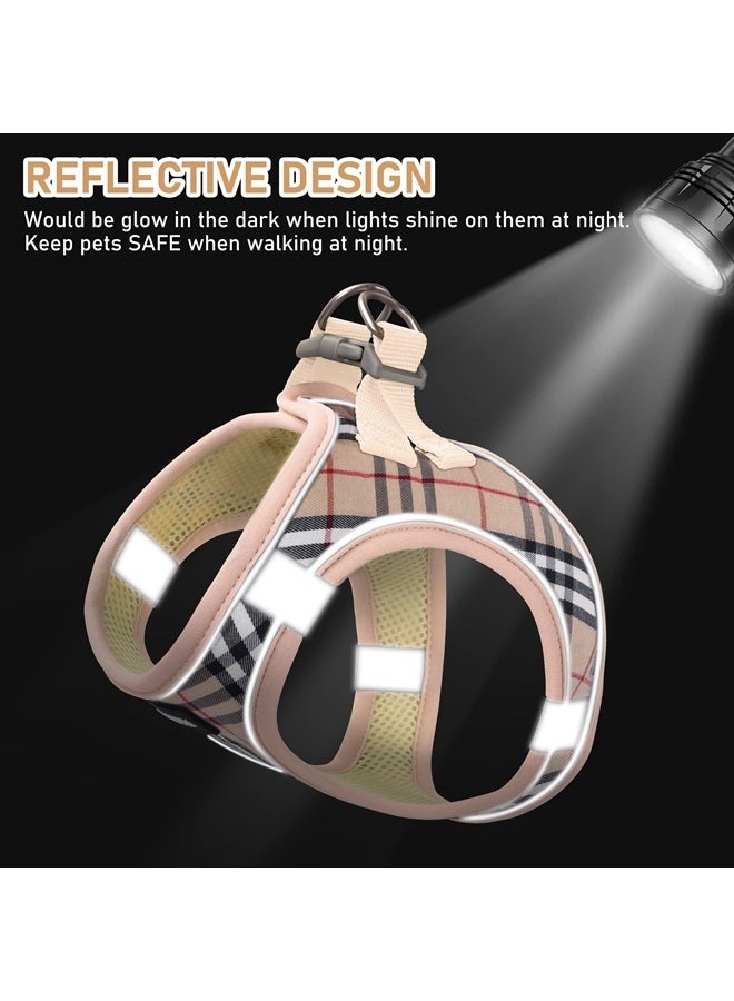 GAMUDA Small Pet Harness Collar and Leash Set, Step in No Chock No Pull Soft Mesh Adjustable Dog Vest Harnesses Plaid Reflective for Dogs Puppy and Cats Outdoor Training and Running (Pink, S) - Image 4