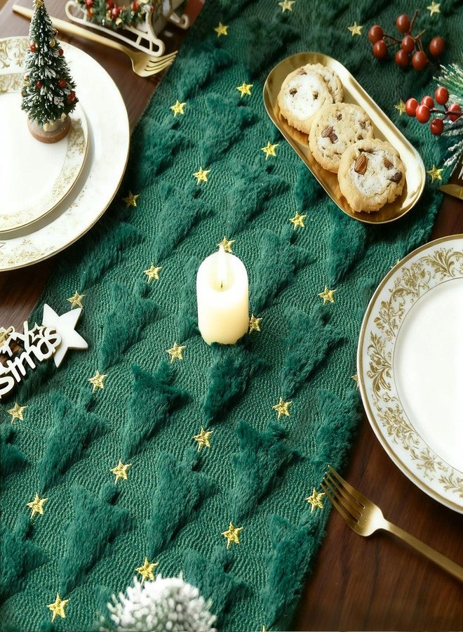 Apear1 Christmas Table Runner, Xmas Trees Star Green Soft Plush Faux Fur Jacquard Kitchen Dining Table Decoration for Farmhouse Home Party Decor 13x72 Inch (Green A, 13" x 72") - Image 5