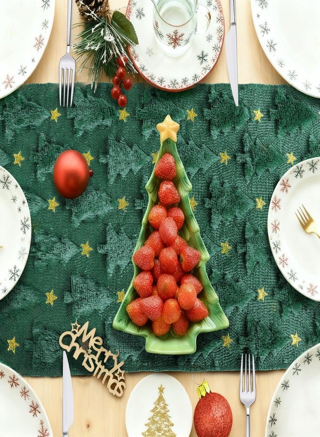 Apear1 Christmas Table Runner, Xmas Trees Star Green Soft Plush Faux Fur Jacquard Kitchen Dining Table Decoration for Farmhouse Home Party Decor 13x72 Inch (Green A, 13" x 72") - Image 2