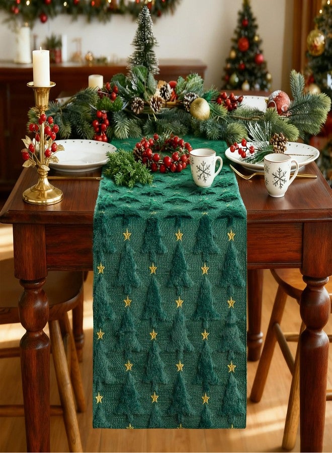 Apear1 Christmas Table Runner, Xmas Trees Star Green Soft Plush Faux Fur Jacquard Kitchen Dining Table Decoration for Farmhouse Home Party Decor 13x72 Inch (Green A, 13" x 72") - Image 4