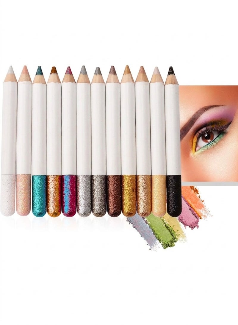 Eyeshadow Pencil Glitter , 12 Colours/Set with Mother of Pearl Glitter, Long-lasting Waterproof- Multi Use Eyeshadow Eyeliner Highlighter Cosmetic Kit - Image 1