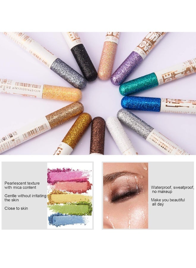 Eyeshadow Pencil Glitter , 12 Colours/Set with Mother of Pearl Glitter, Long-lasting Waterproof- Multi Use Eyeshadow Eyeliner Highlighter Cosmetic Kit - Image 3