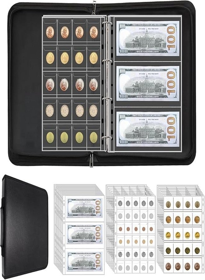 Ordlv 400 Pockets Coin Collection Book with Handle, Fireproof & Waterproof Coin Holder for Collectors, 36 Paper Coin Collection Supplies for Coin Currency Collection, Money Saving Binder for Pennies,Bill - Image 1