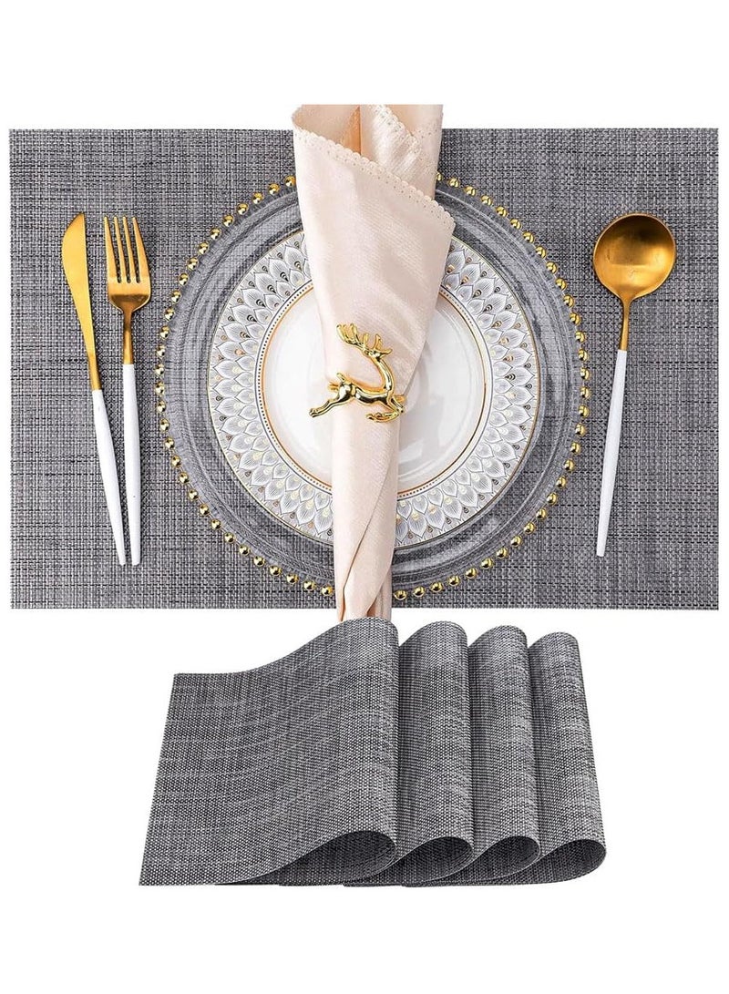 TOMSHOO Placemats Set of 4, Heat-Resistant Woven Vinyl Placemat, Non-Slip Washable PVC Table Mat, Plastic Table Mats for Dining Table, Kitchen Table 30x45 cm Dark Grey - Image 1