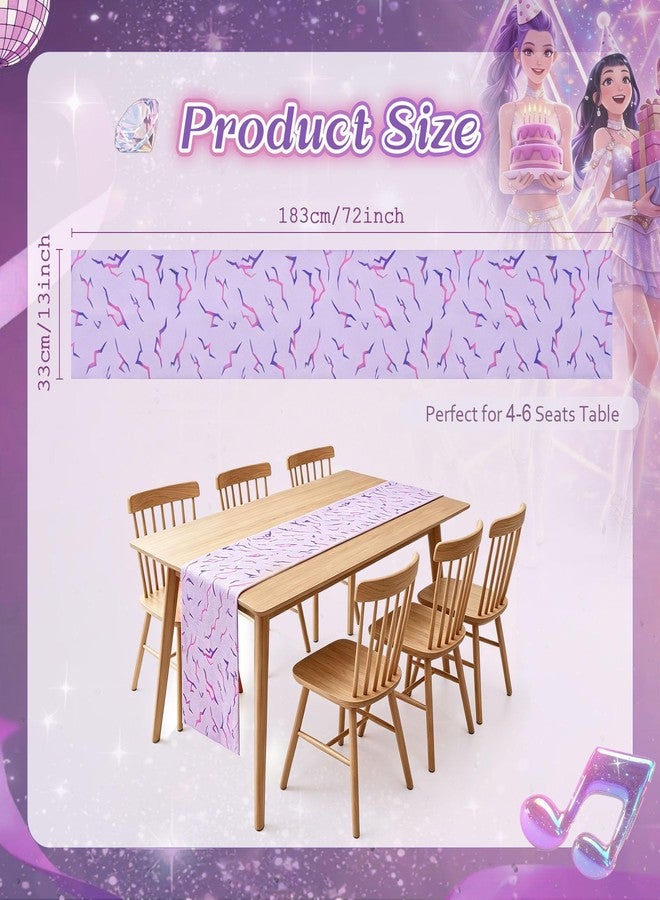 ACOCO 13" x 72" Anime Hunter Style Birthday Runner Decorations, Korean Idol Movie Theme Table Decor Purple Lightning Energy Pattern for Home Dining Table Graduation Bachelor - Image 2