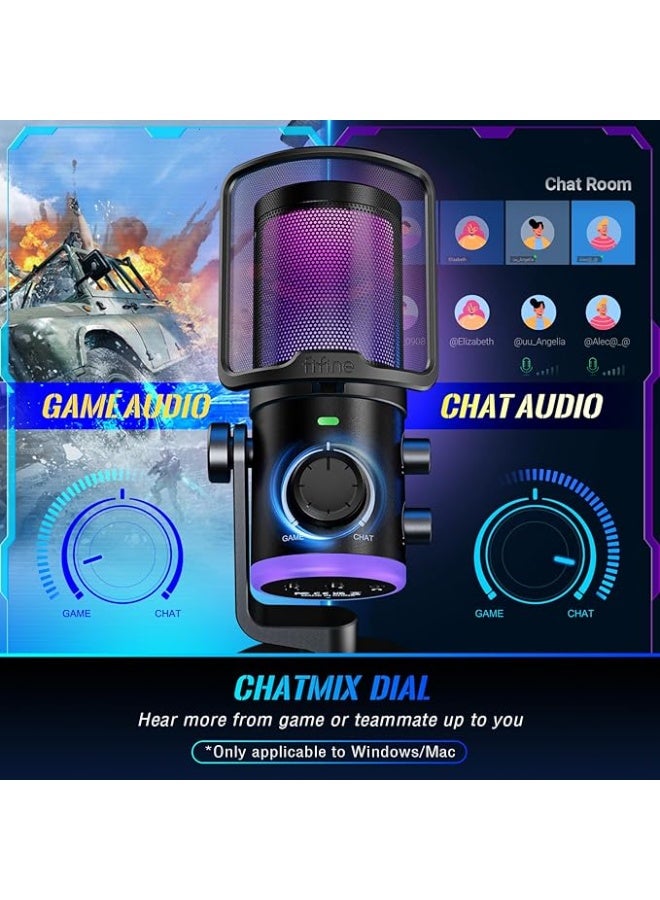 FIFINE Gaming PC Microphone, USB Streaming Microphone with Game Chat Balance, Computer Condenser Desktop RGB Mic with Mute Button, Noise Cancellation for Podcast/Twitch/Discord-AMPLIGAME AM6 - Image 3