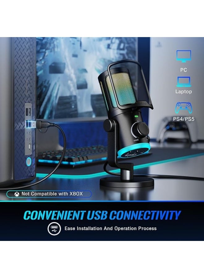 FIFINE Gaming PC Microphone, USB Streaming Microphone with Game Chat Balance, Computer Condenser Desktop RGB Mic with Mute Button, Noise Cancellation for Podcast/Twitch/Discord-AMPLIGAME AM6 - Image 2