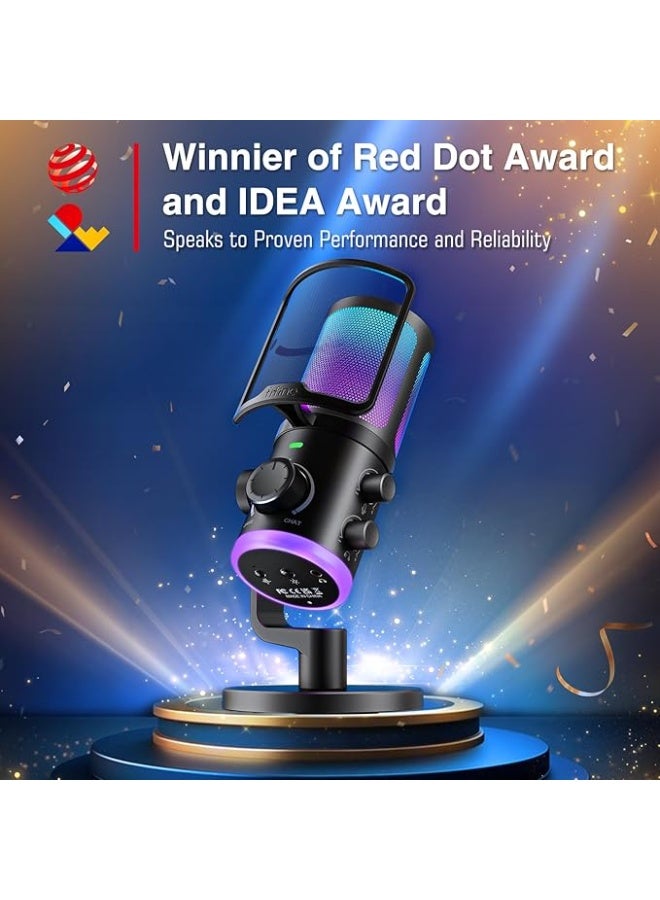 FIFINE Gaming PC Microphone, USB Streaming Microphone with Game Chat Balance, Computer Condenser Desktop RGB Mic with Mute Button, Noise Cancellation for Podcast/Twitch/Discord-AMPLIGAME AM6 - Image 4