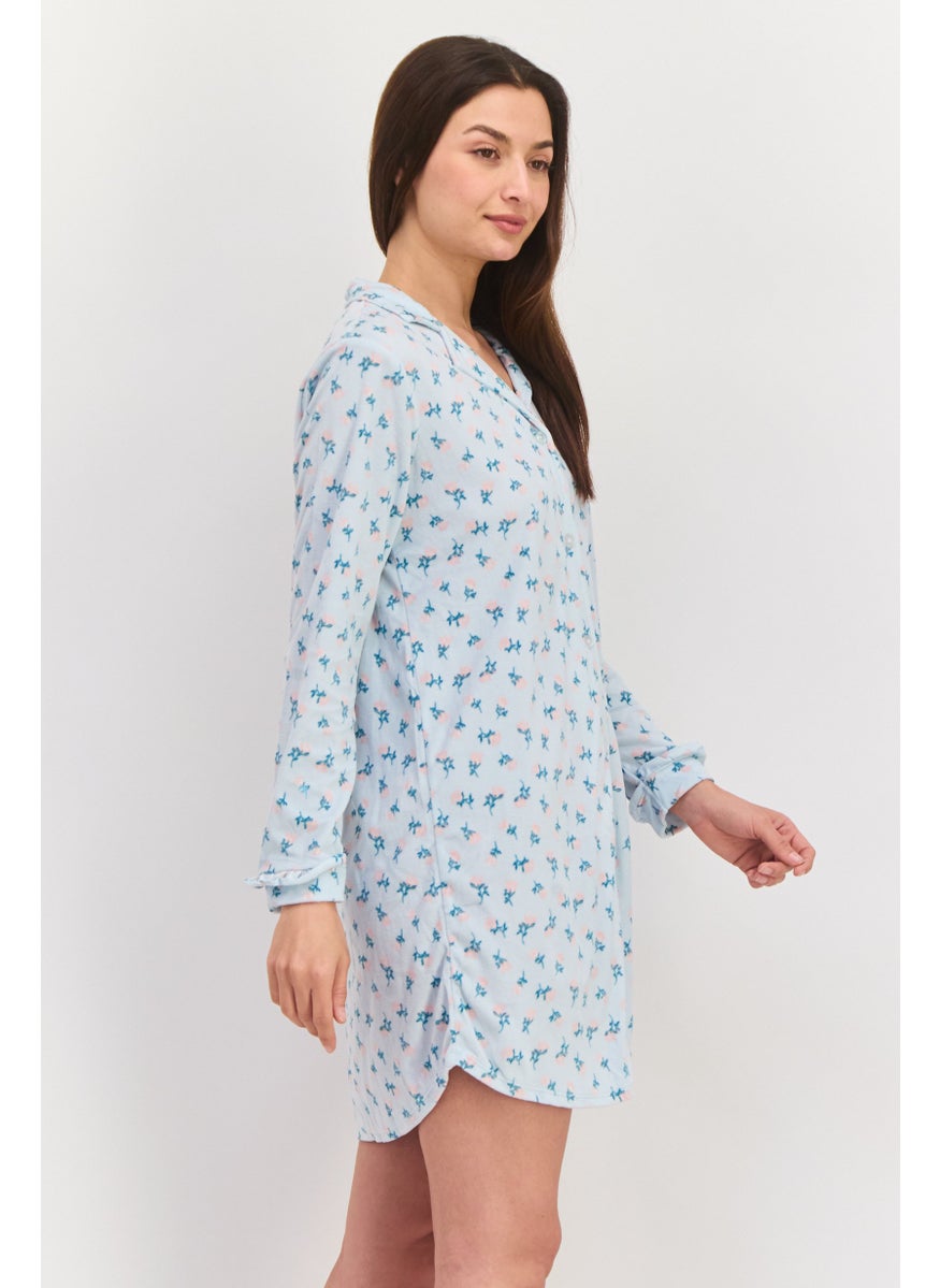 Women Floral Print Long Sleeve Sleep Shirt, Light Blue Combo - pzsku/Z484CCE5E26F4D232DB02Z/45/_/1737642398/cdaf5154-2cfc-4201-b474-40f72ba8a13f