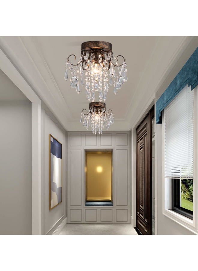 QS Small Crystal Ceiling Light Fixture Flush Mount,Black Ceiling Lights Modern Chandelier,Bedroom Hallway Closet Light Fixture Ceiling,Dia9.5" 1 Light E12 - Image 3