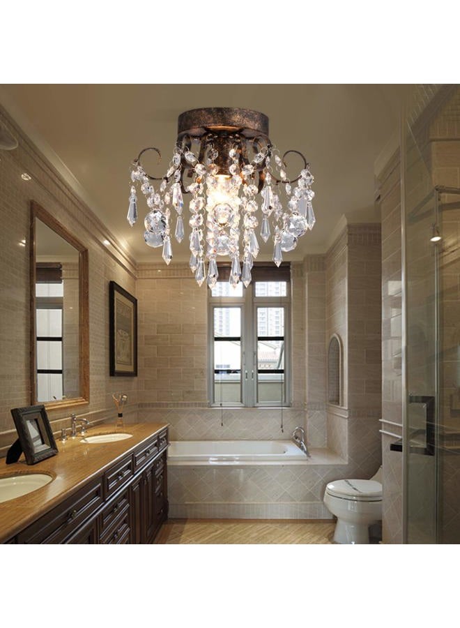 QS Small Crystal Ceiling Light Fixture Flush Mount,Black Ceiling Lights Modern Chandelier,Bedroom Hallway Closet Light Fixture Ceiling,Dia9.5" 1 Light E12 - Image 4