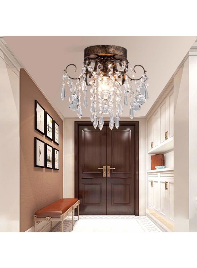 QS Small Crystal Ceiling Light Fixture Flush Mount,Black Ceiling Lights Modern Chandelier,Bedroom Hallway Closet Light Fixture Ceiling,Dia9.5" 1 Light E12 - Image 5