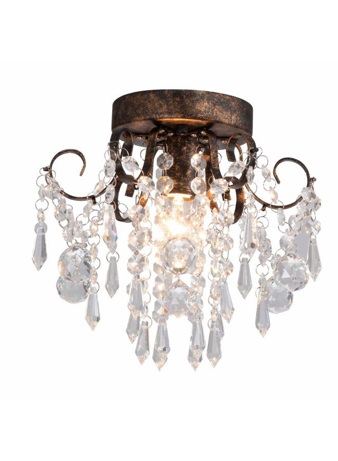 QS Small Crystal Ceiling Light Fixture Flush Mount,Black Ceiling Lights Modern Chandelier,Bedroom Hallway Closet Light Fixture Ceiling,Dia9.5" 1 Light E12 - Image 1
