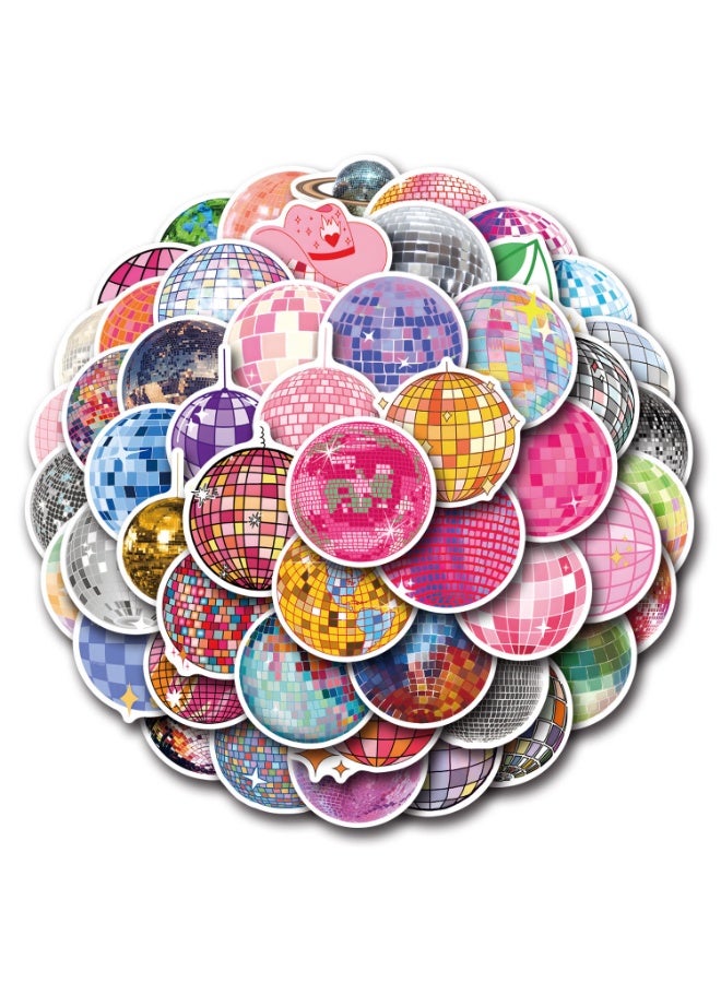 NIBEMINENT 55 Pcs Disco Ball Deco Kit Waterproof Stickers, High Definition Printing Bright Colors, Suitable for Laptop Skateboard Luggage Water Bottle Guitar DIY - Image 1
