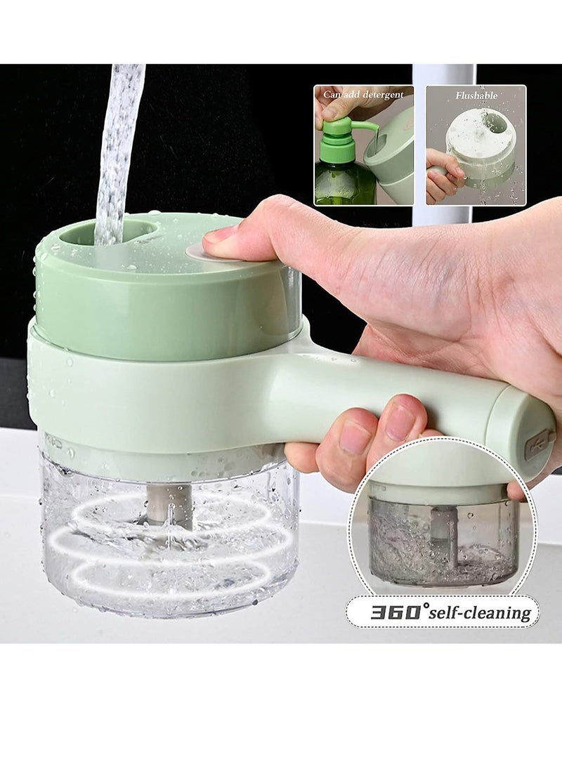 ELTRAZONE مجموعة قاطع الخضار الكهربائي المحمول 4 في 1، معالج طعام مصغر محمول لاسلكي مع فرشاة، قاطع خضار كهربائي على طراز غاتلينغ لفرم الثوم والفلفل الحار والبصل والكرفس والزنجبيل واللحم - Image 5