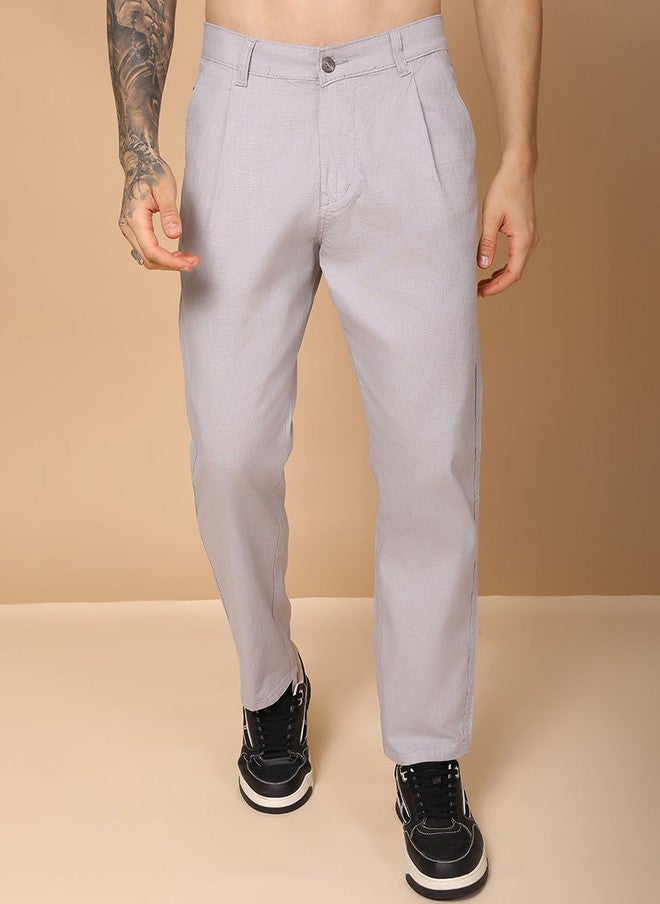 Hence Men Relaxed Mid-Rise Pleated Linen Formal Trousers - Image 1