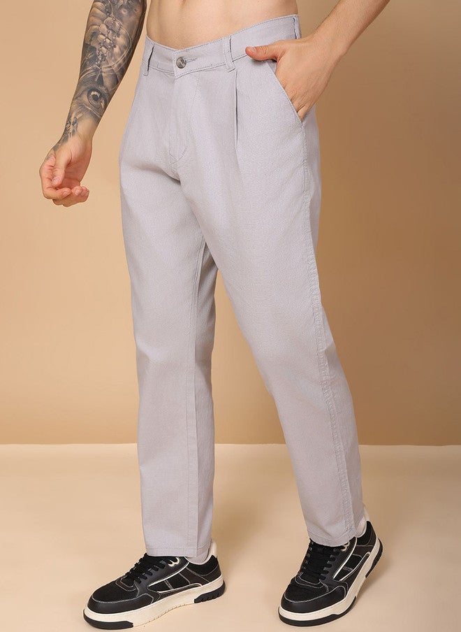 Hence Men Relaxed Mid-Rise Pleated Linen Formal Trousers - Image 3