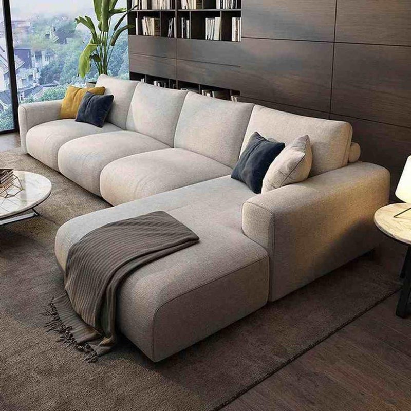 Betak Linen and suede wood corner sofa - beige - Image 1