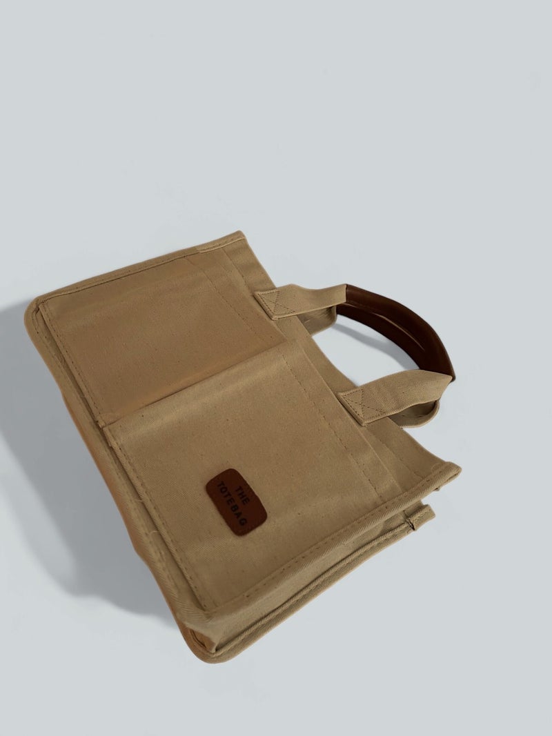 Gabiess Women Canvas Fabric Beige Color Two Piece Front Pocket Tote Bag Hand and Shoulder Bag  - Image 4