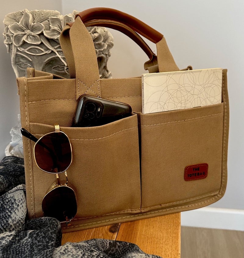 Gabiess Women Canvas Fabric Beige Color Two Piece Front Pocket Tote Bag Hand and Shoulder Bag  - Image 1