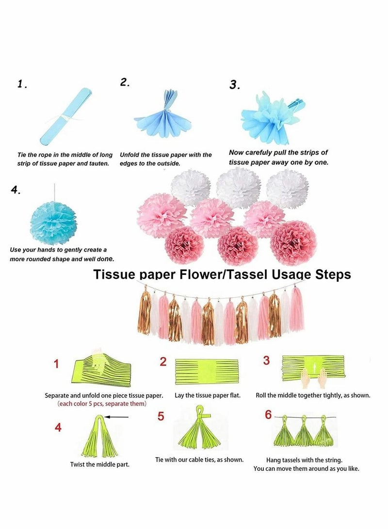 KASTWAVE Pink Rose Gold Birthday Party Decorations Set, Rose Gold Glittery Happy Birthday Banner, Tissue Paper Pom, Circle Dots Garland and Tassel Garland for Birthday Party Decorations - Image 5